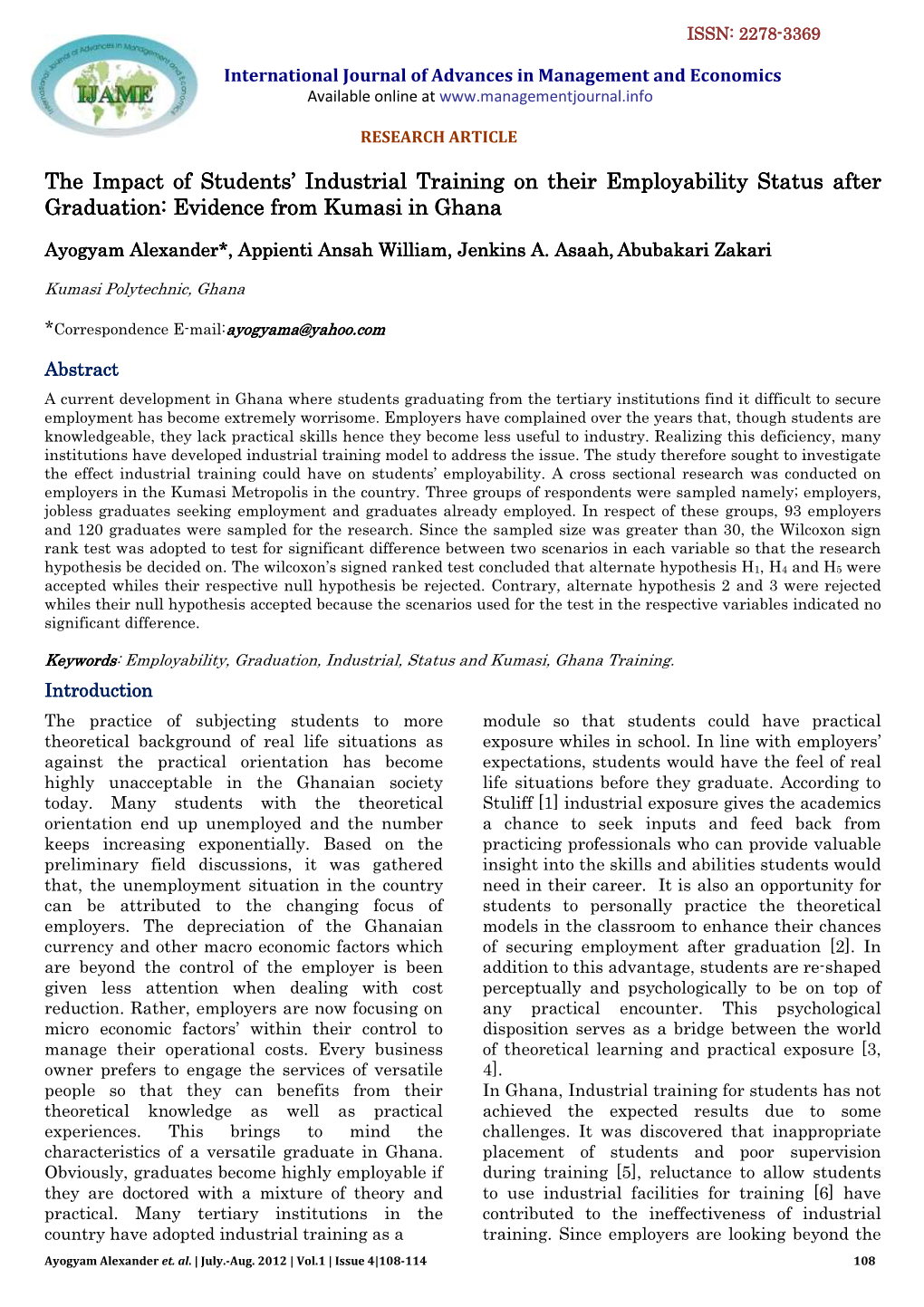 The Impact of Students' Industrial Training Students' Industrial