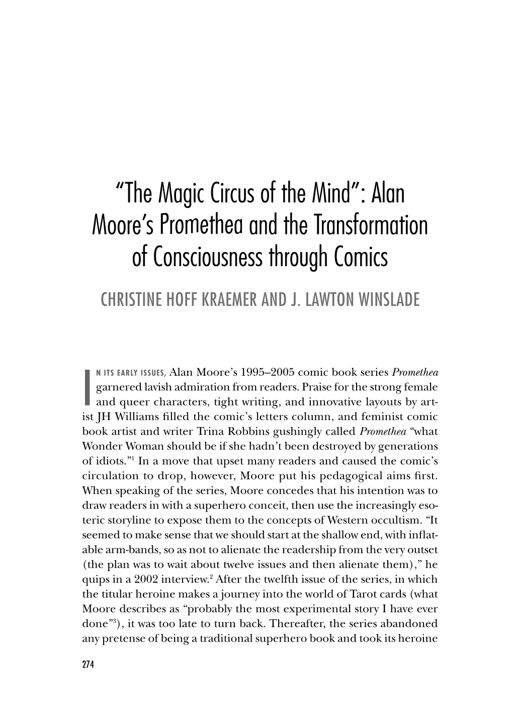 “The Magic Circus of the Mind”: Alan Moore's Promethea and the Transformation of Consciousness Through Comics