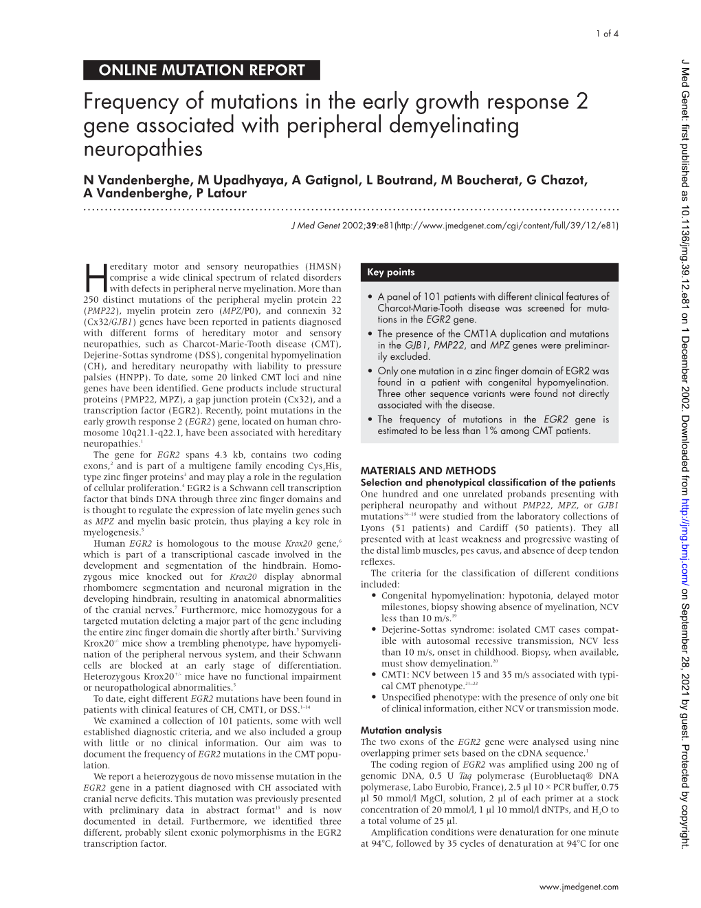 Frequency of Mutations in the Early Growth Response 2 Gene Associated