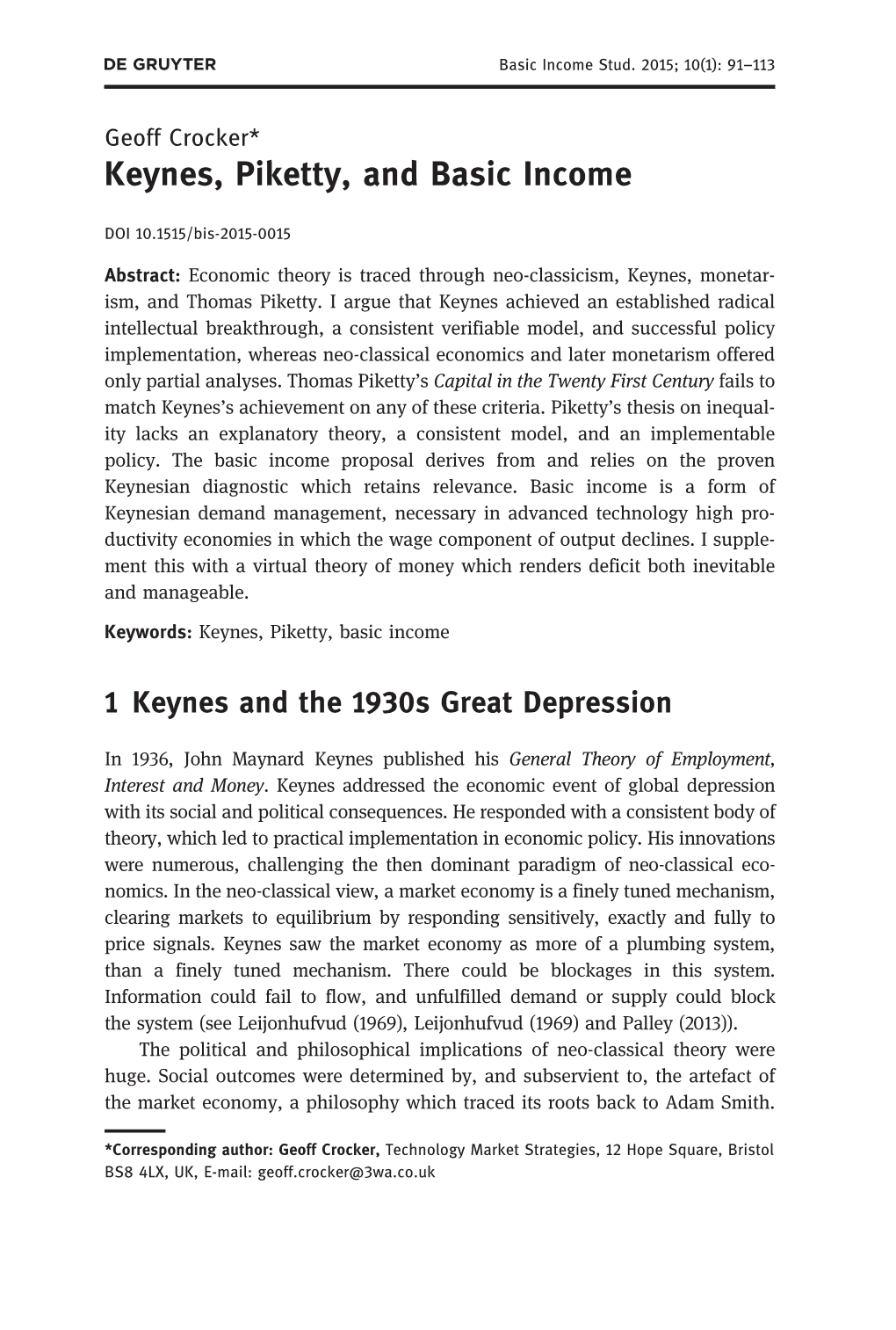 Keynes, Piketty, and Basic Income