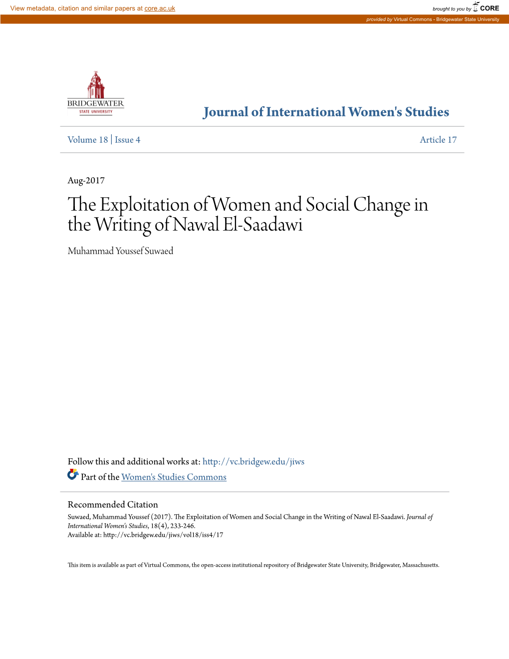 The Exploitation of Women and Social Change in the Writing of Nawal El-Saadawi Muhammad Youssef Suwaed