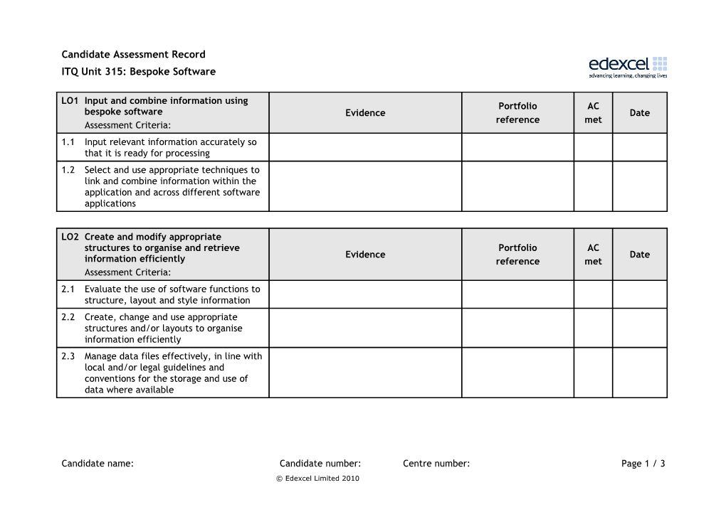 Unit 315 - Bespoke Software