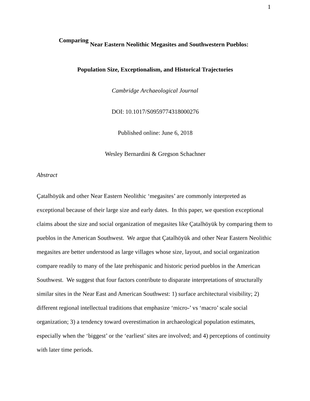 Comparing Near Eastern Neolithic Megasites and Southwestern Pueblos