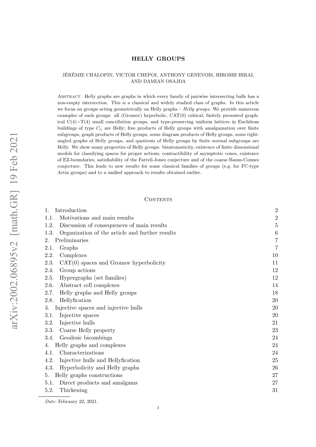 Arxiv:2002.06895V2 [Math.GR] 19 Feb 2021 3.3