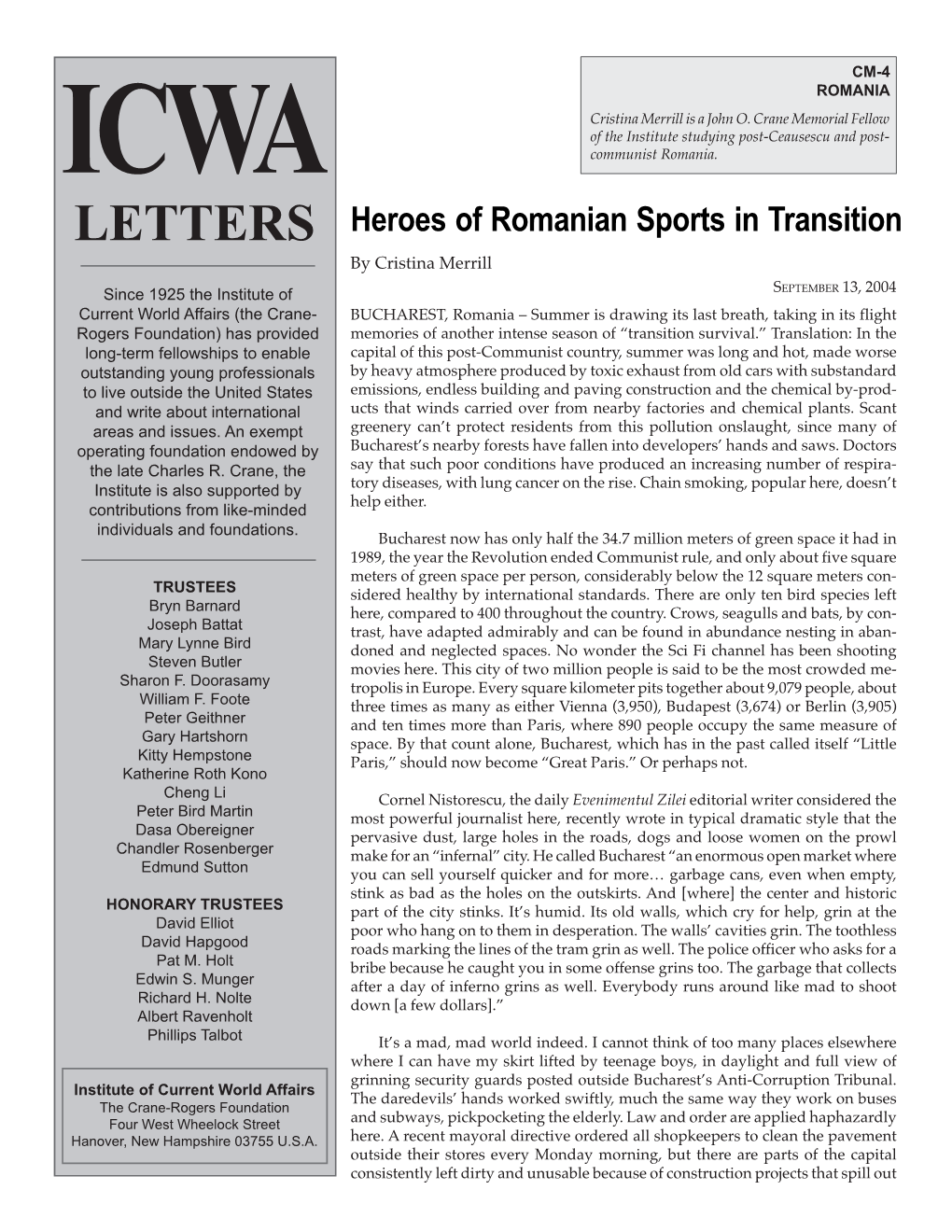 Heroes of Romanian Sports in Transition