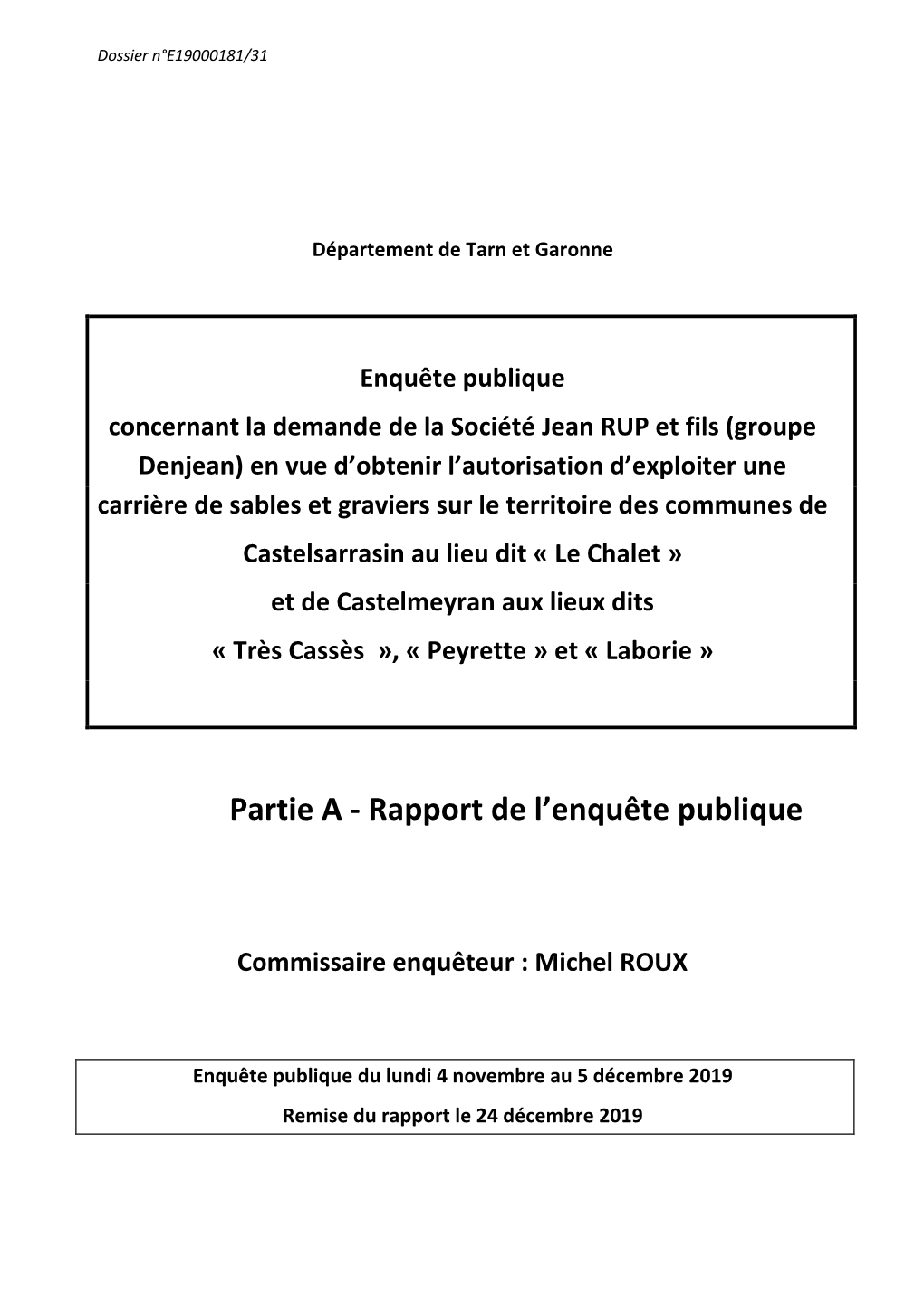 Partie a - Rapport De L’Enquête Publique