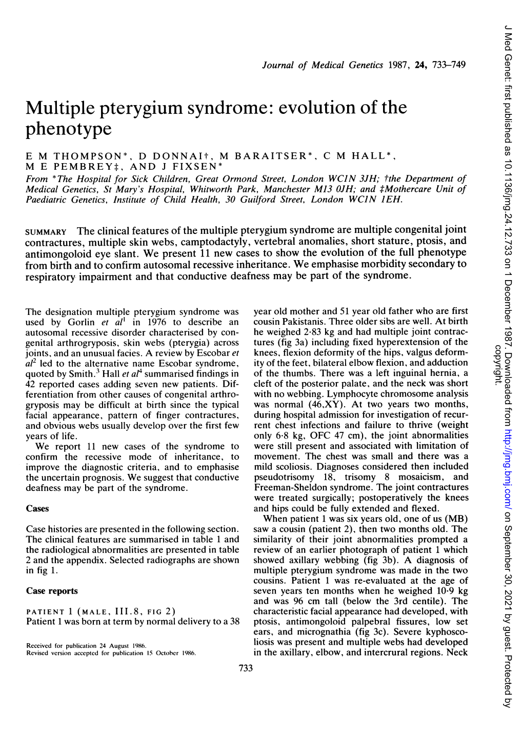 Multiple Pterygium Syndrome: Evolution of the Phenotype