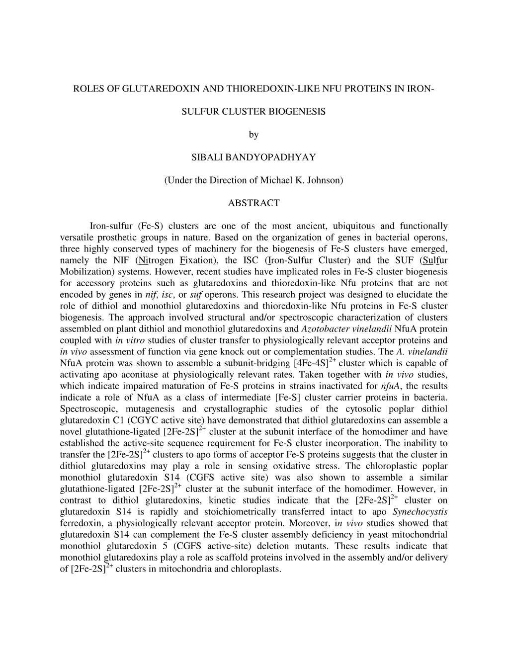 Roles of Glutaredoxin and Thioredoxin-Like Nfu Proteins in Iron