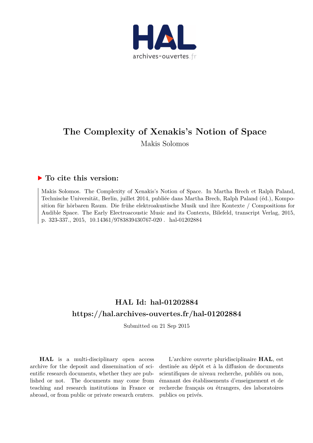 The Complexity of Xenakis's Notion of Space