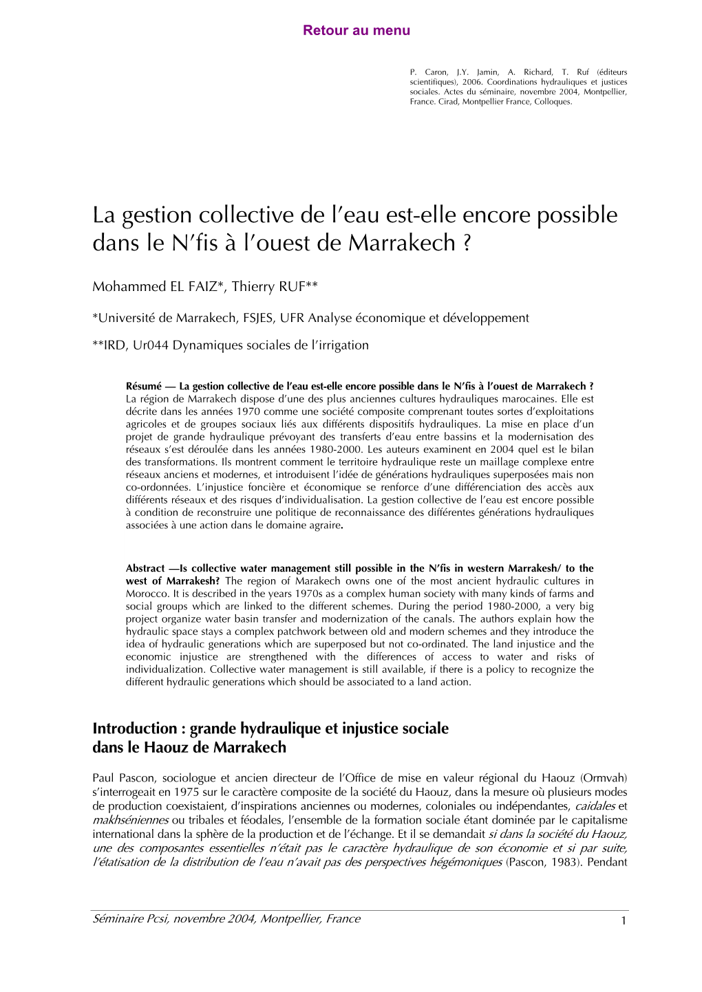 La Gestion Collective De L'eau Est-Elle Encore Possible Dans Le N'fis À L