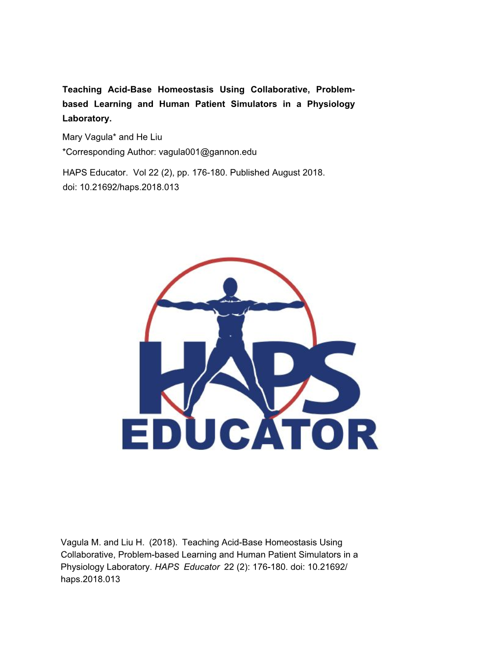 Teaching Acid-Base Homeostasis Using Collaborative, Problem- Based Learning and Human Patient Simulators in a Physiology Laboratory