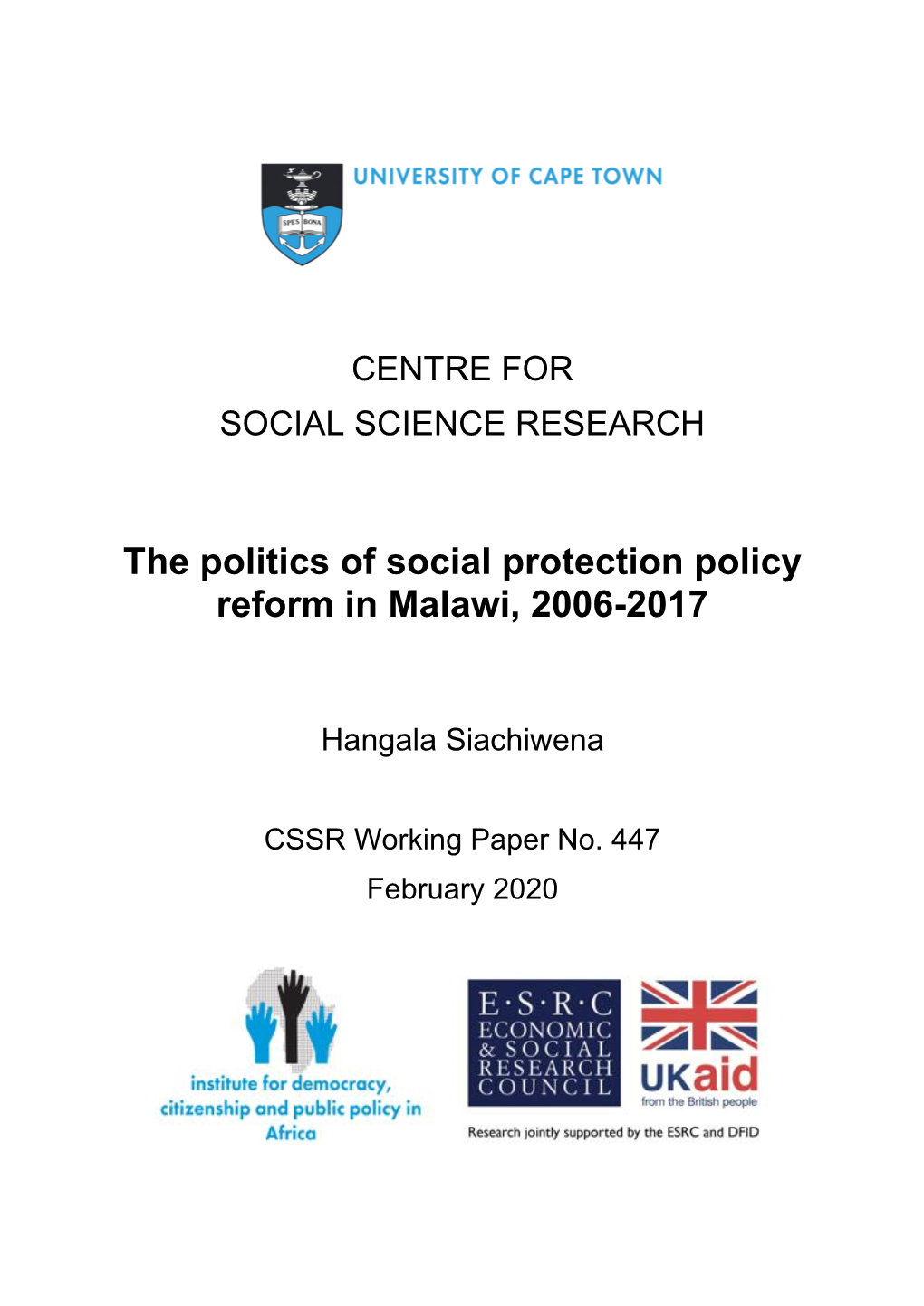 The Politics of Social Protection Policy Reform in Malawi, 2006-2017