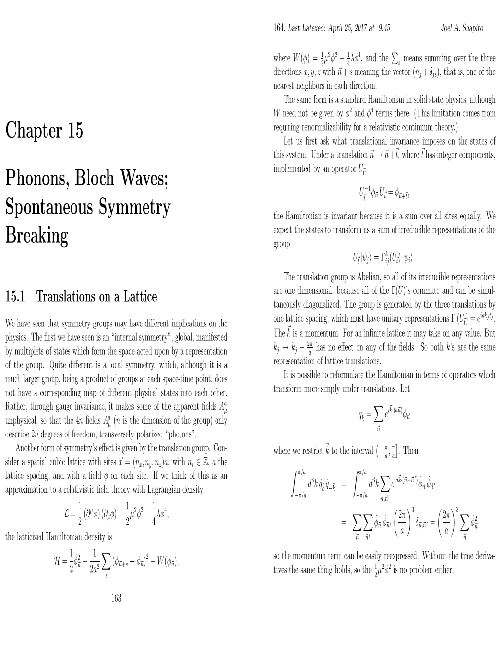 Chapter 15 Phonons, Bloch Waves; Spontaneous Symmetry Breaking