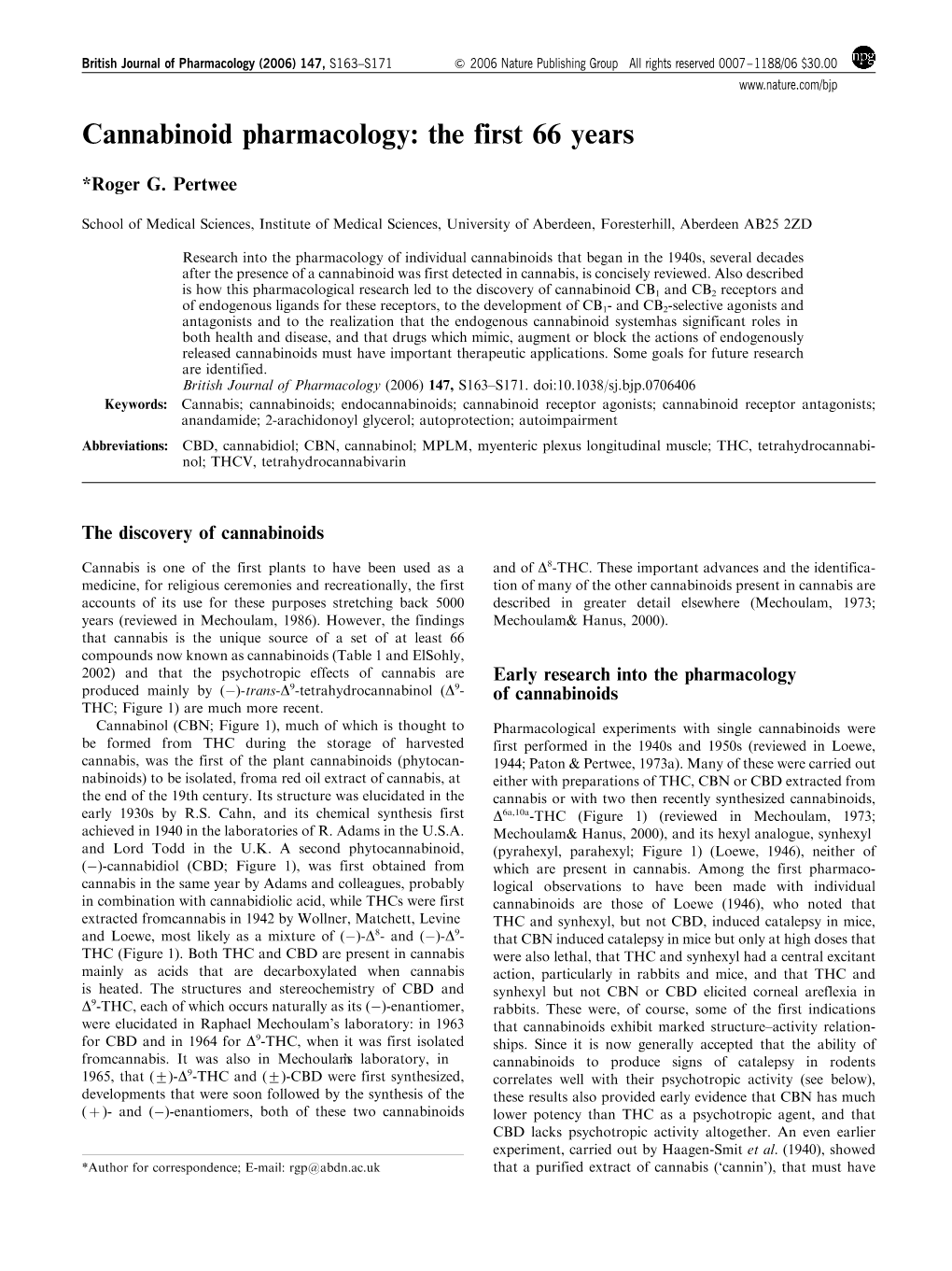 Cannabinoid Pharmacology: the First 66 Years