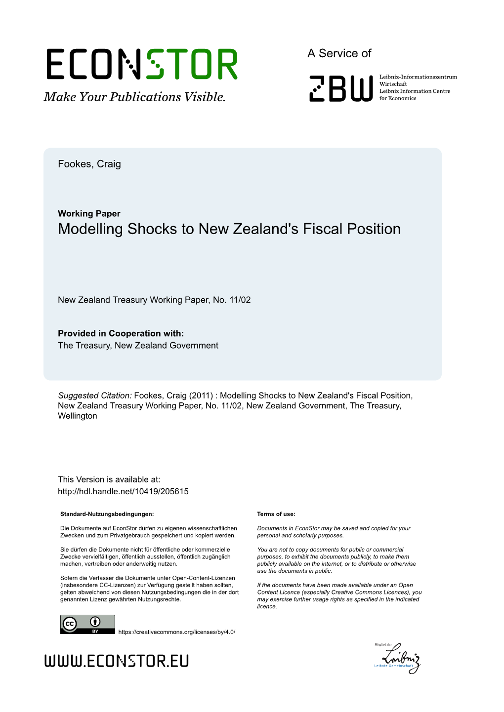 Modelling Shocks to New Zealand's Fiscal Position