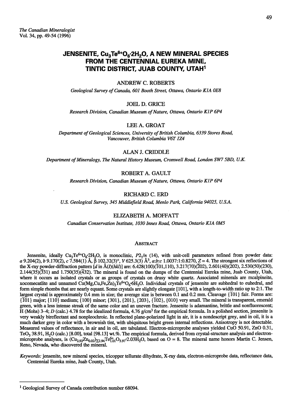 JENSENTTE, Gu3teeou.2H2O, a NEW MINERAL SPECIES FROM