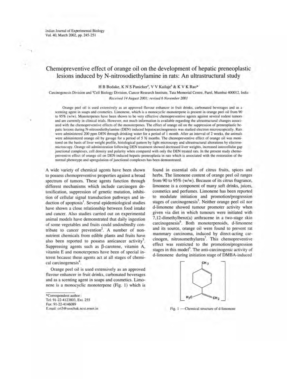 Chemopreventi Ve Effect of Orange Oil on the Development of Hepatic Preneoplastic Lesions Induced by N-Nitrosodiethylamine in Rats: an Ultrastructural Study