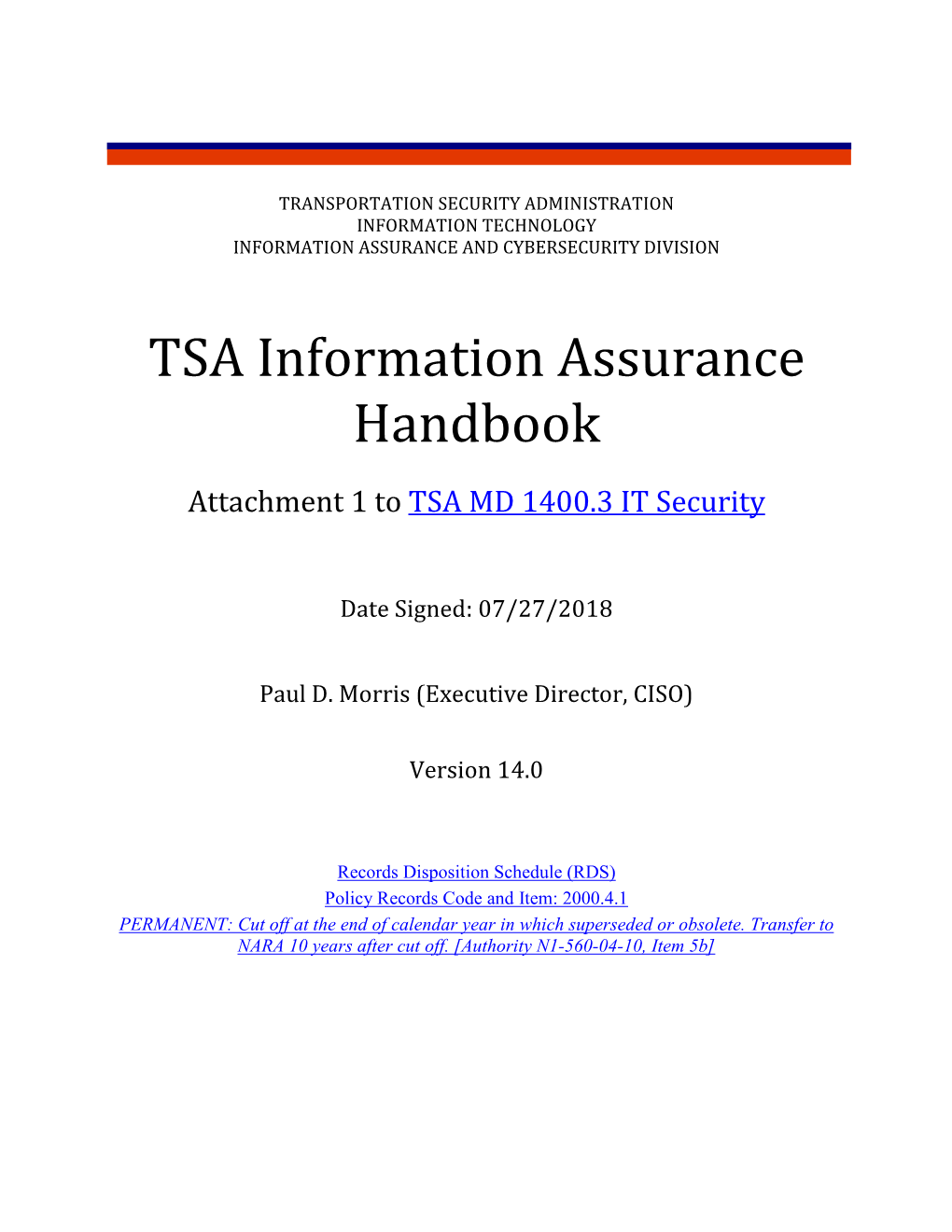 TSA Information Assurance Handbook