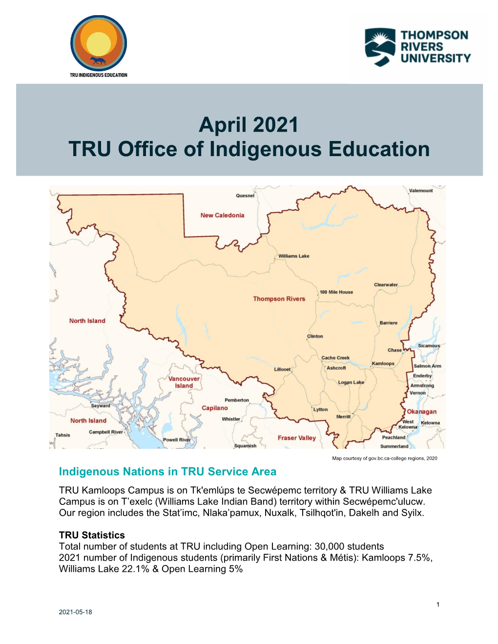 April 2021 TRU Office of Indigenous Education