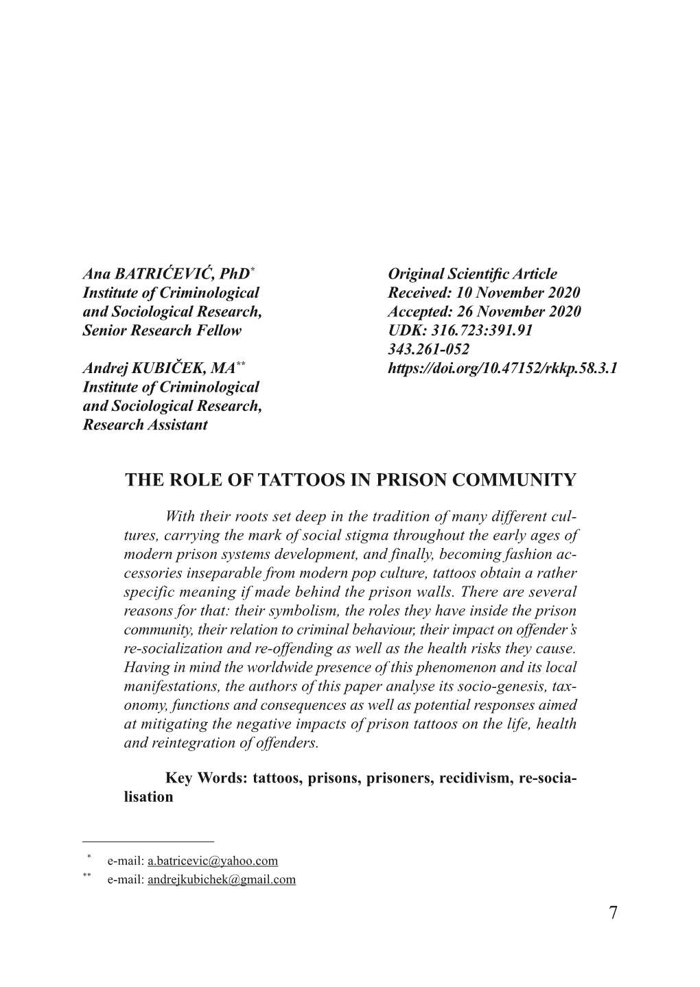 7 the Role of Tattoos in Prison Community