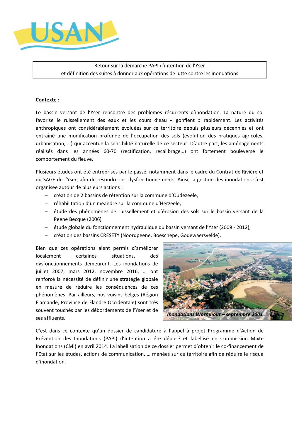 Inondations Wormhout – Septembre 2001 Retour Sur La Démarche PAPI D'intention De L'yser Et Définition Des Suites À