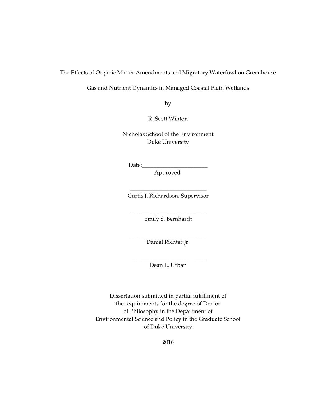 2. the Effects of Organic Matter Amendments on Greenhouse Gas Emissions from a Mitigation Wetland in Virginia’S Coastal Plain