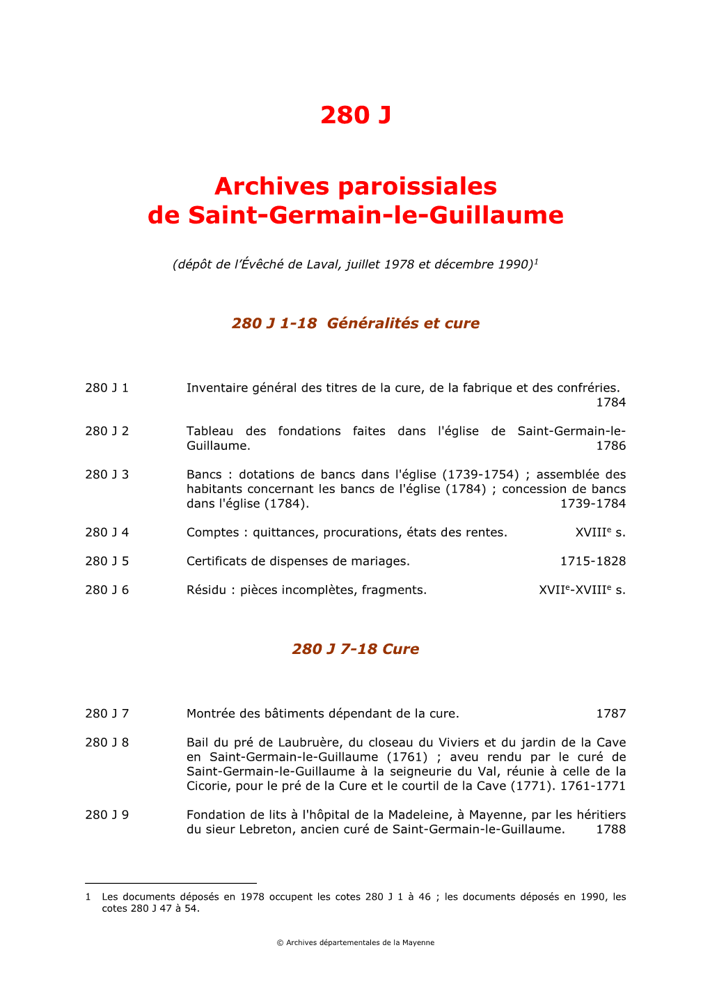 280 J Archives Paroissiales De Saint-Germain-Le-Guillaume