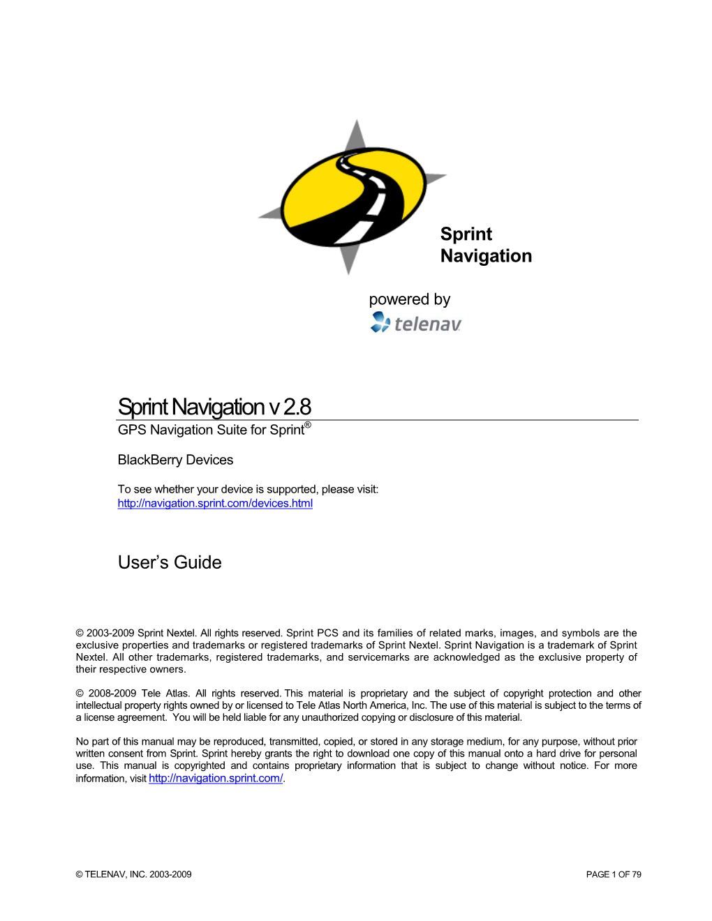 Sprint Navigation V2.8 User's Guide