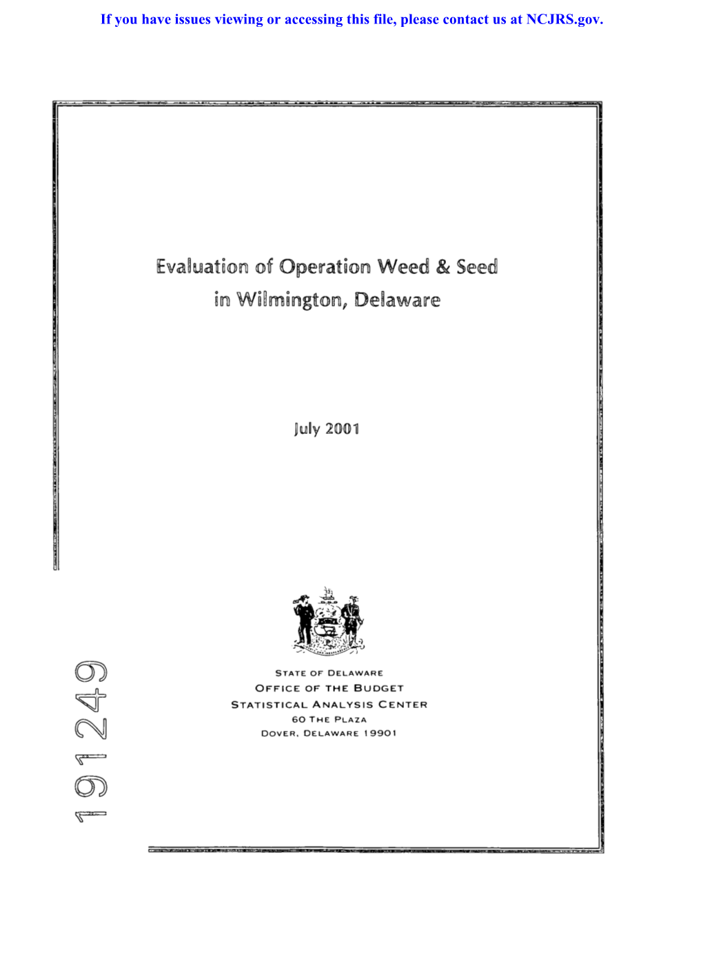 £Valuatio~ of Opecation Weed & Seed in Wilmington, Delaware
