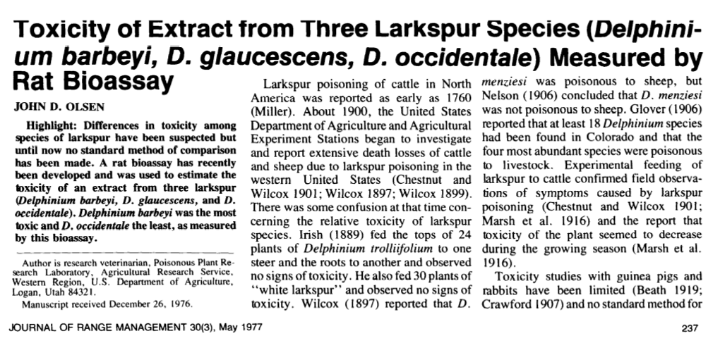 (Delphini- Um Barbeyi, Dm Glaucescens, Dm Occidentale) Measured by Rat Bioassay