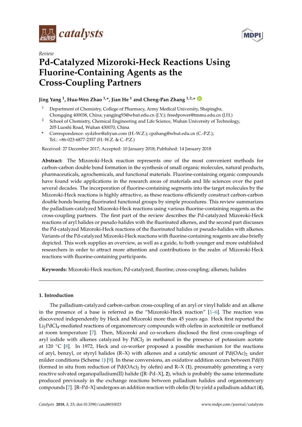 Pd-Catalyzed Mizoroki-Heck Reactions Using Fluorine-Containing Agents As the Cross-Coupling Partners