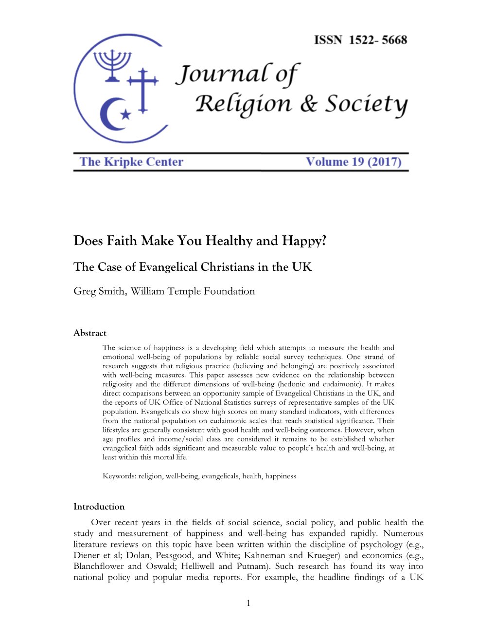 Does Faith Make You Healthy and Happy? the Case of Evangelical Christians in the UK