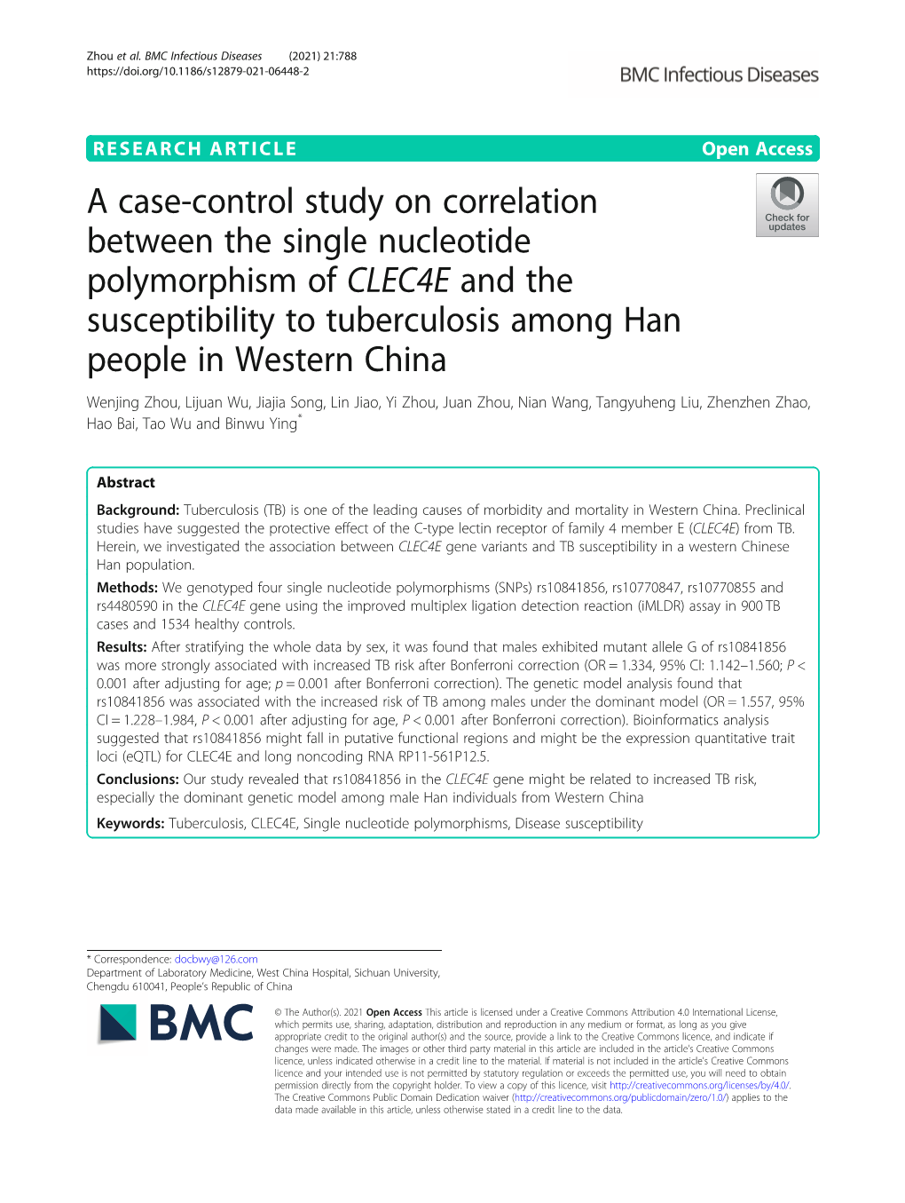 A Case-Control Study on Correlation Between the Single Nucleotide