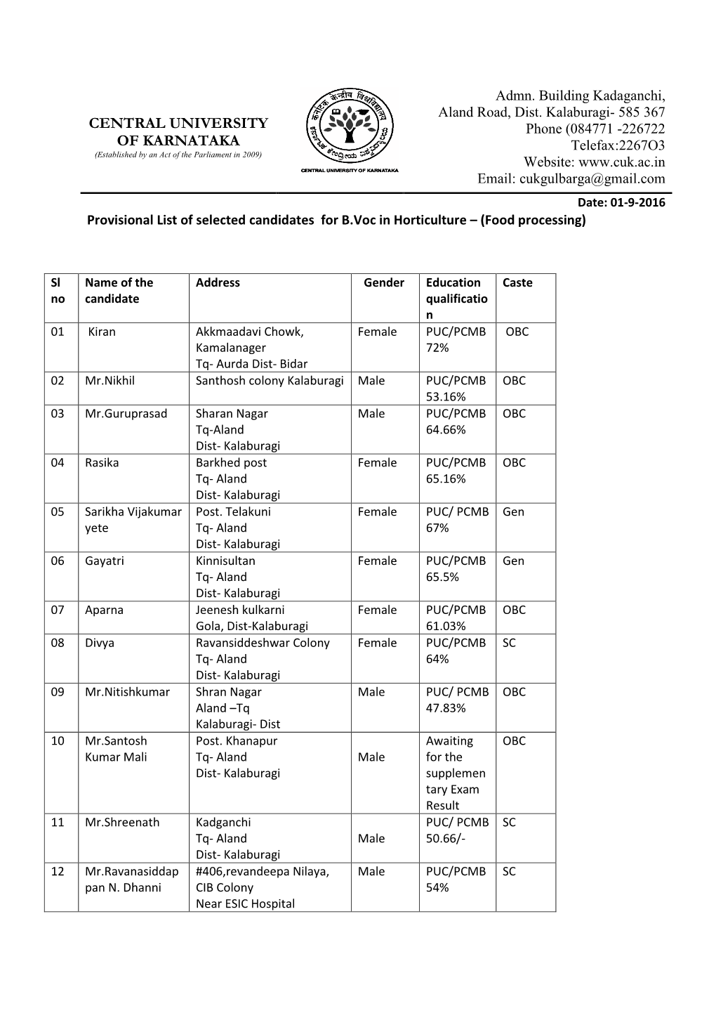 Central University of Karnataka •