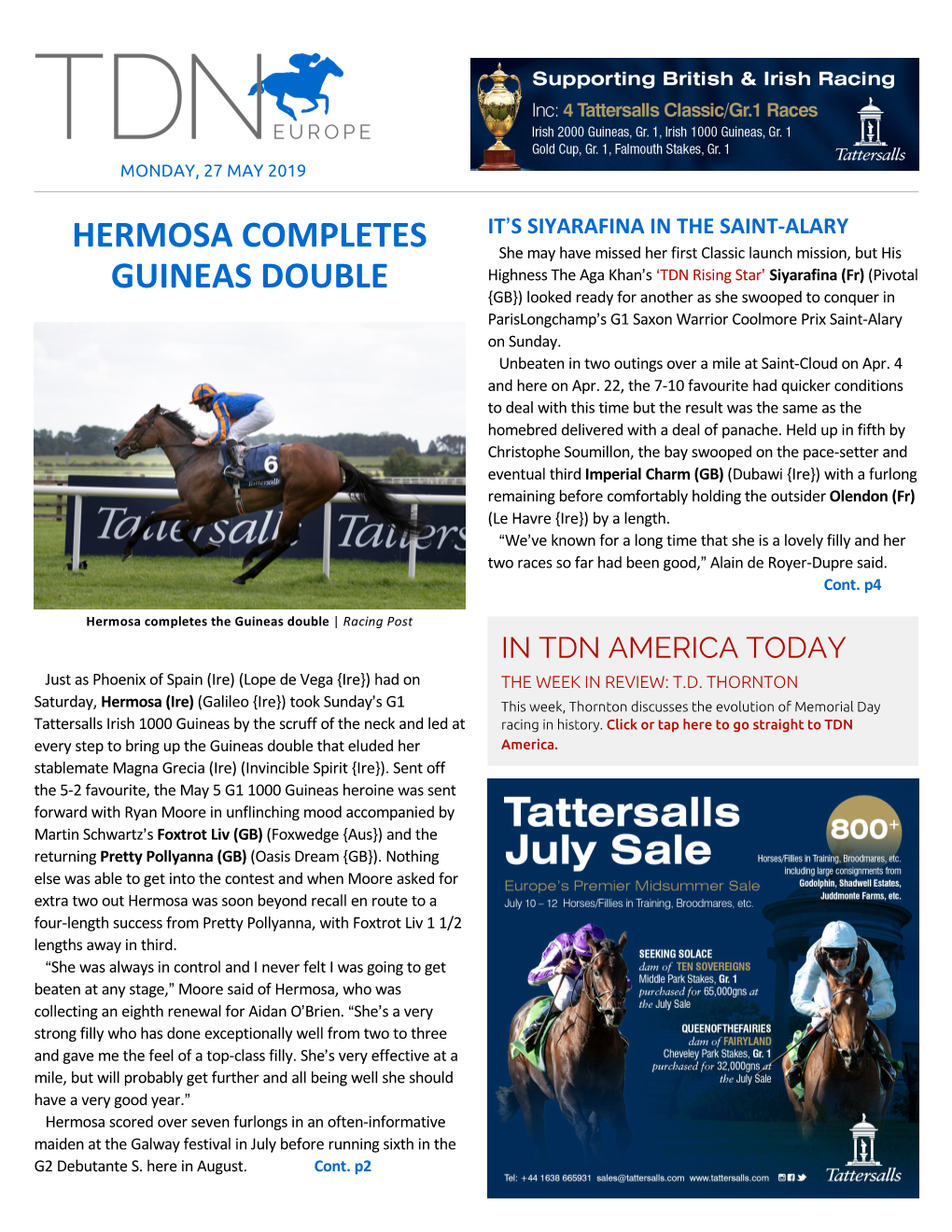 Hermosa Completes Guineas Double Cont