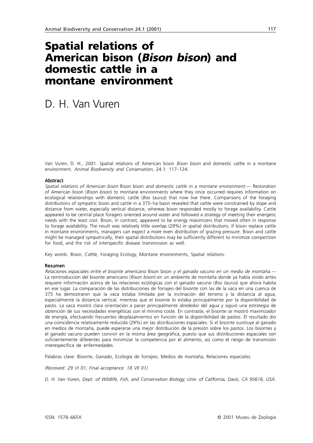 Bison Bison) and Domestic Cattle in a Montane Environment