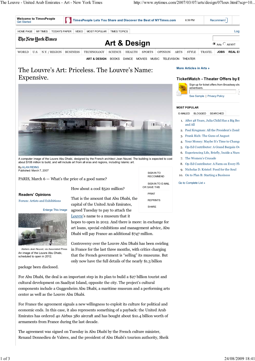 The Louvre - United Arab Emirates - Art - New York Times