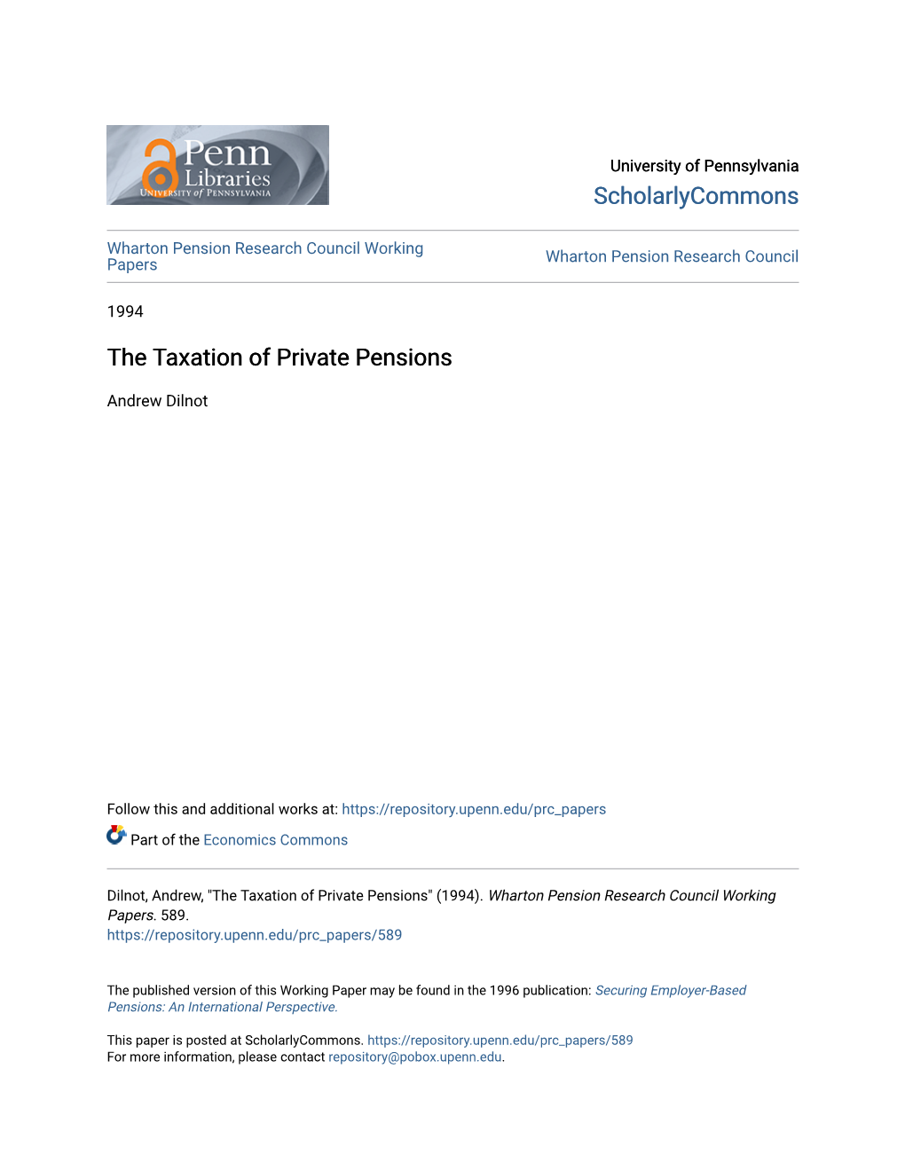 The Taxation of Private Pensions