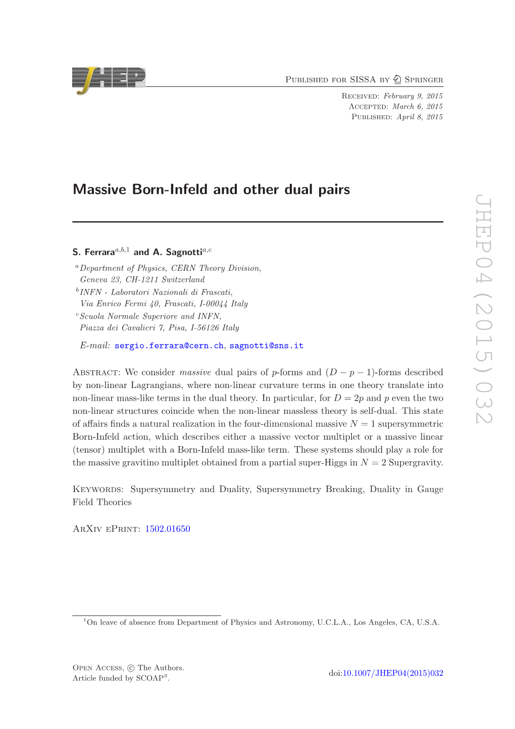Massive Born-Infeld and Other Dual Pairs Abstract: S