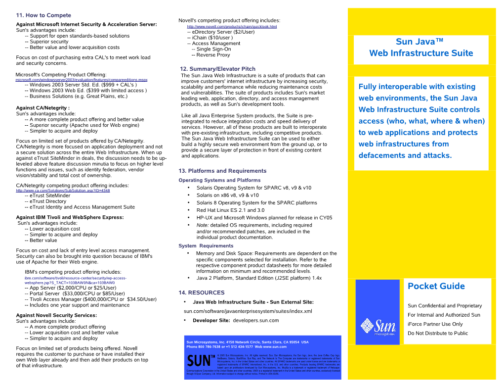 Sun Java™ Web Infrastructure Suite Pocket Guide