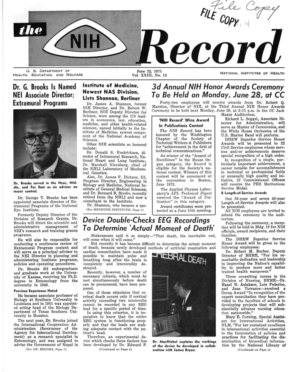 June 22, 1971, NIH Record, Vol. XXIII, No. 13