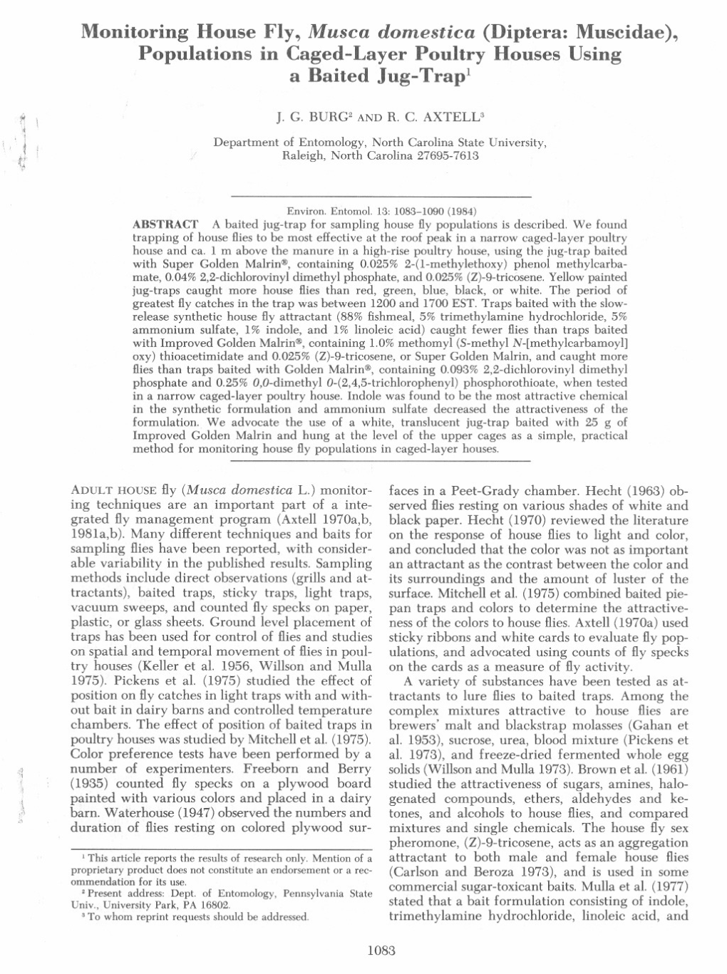 Populations in Caged-Layer Poultry Houses Using a Baited Jug-Trap1