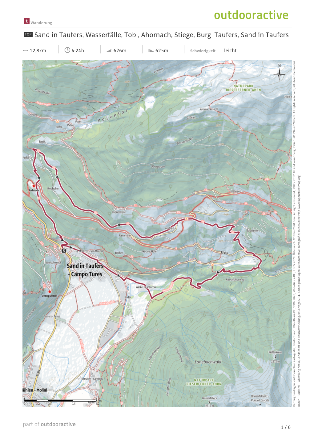 Sand in Taufers, Wasserfälle, Tobl, Ahornach, Stiege, Burg Taufers, Sand in Taufers