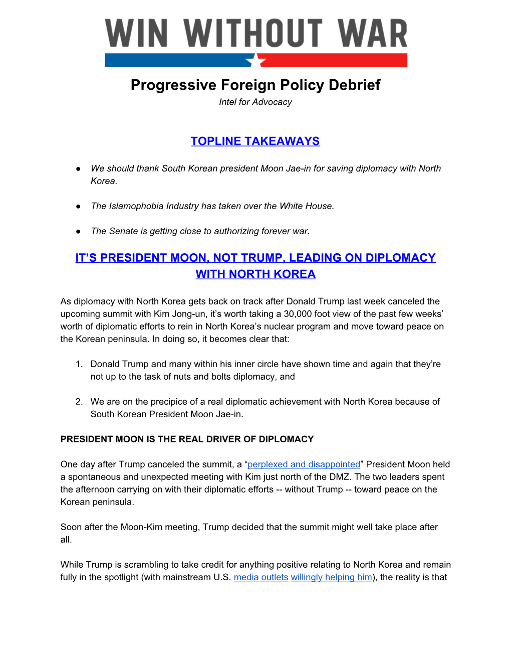 Progressive Foreign Policy Debrief Intel for Advocacy