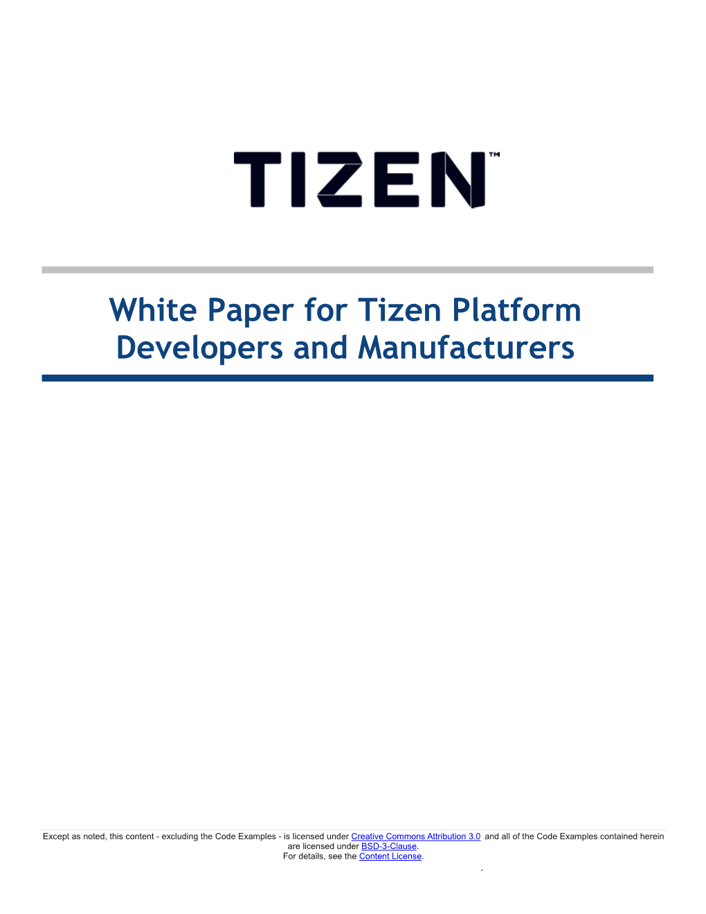 White Paper for Tizen Platform Developers and Manufacturers