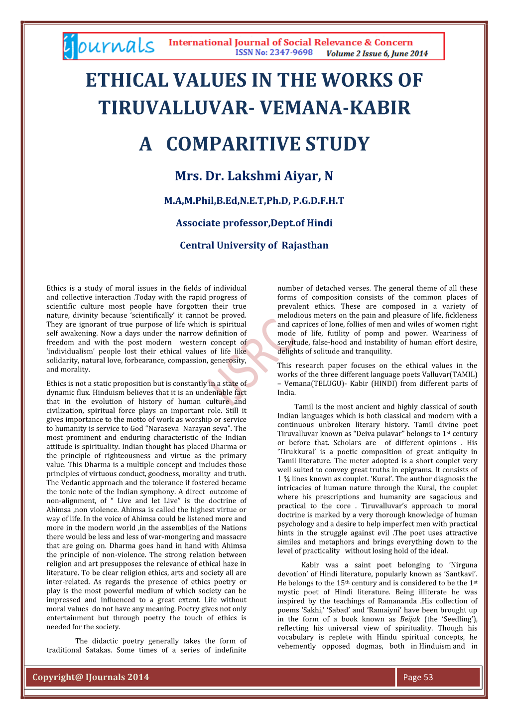 Vemana-Kabir a Comparitive Study