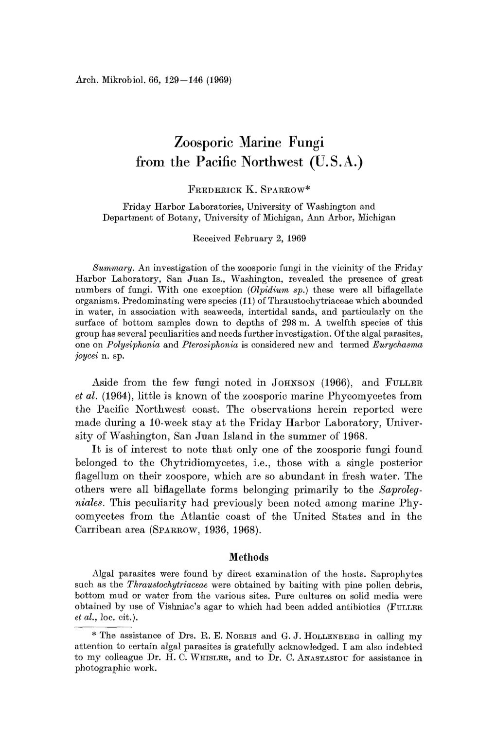 Zoosporic Marine Fungi from the Pacific Northwest (U.S.A.) 131