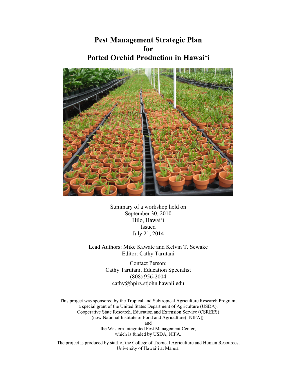 Pest Management Strategic Plan for Potted Orchid Production in Hawai'i