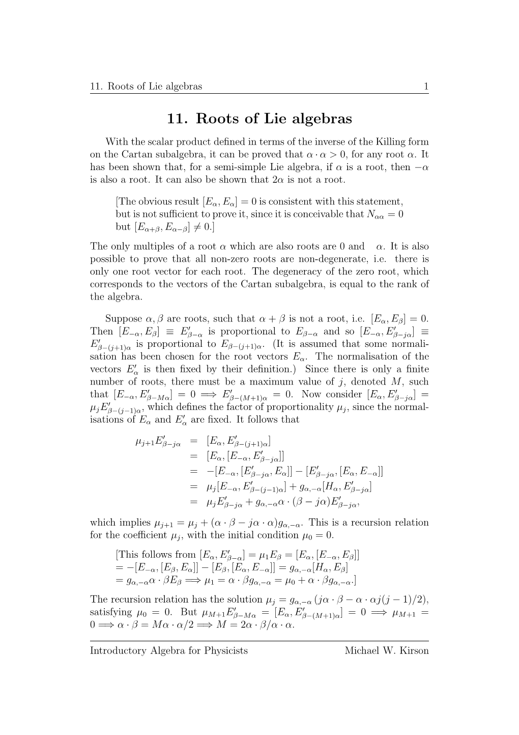 11. Roots of Lie Algebras 1