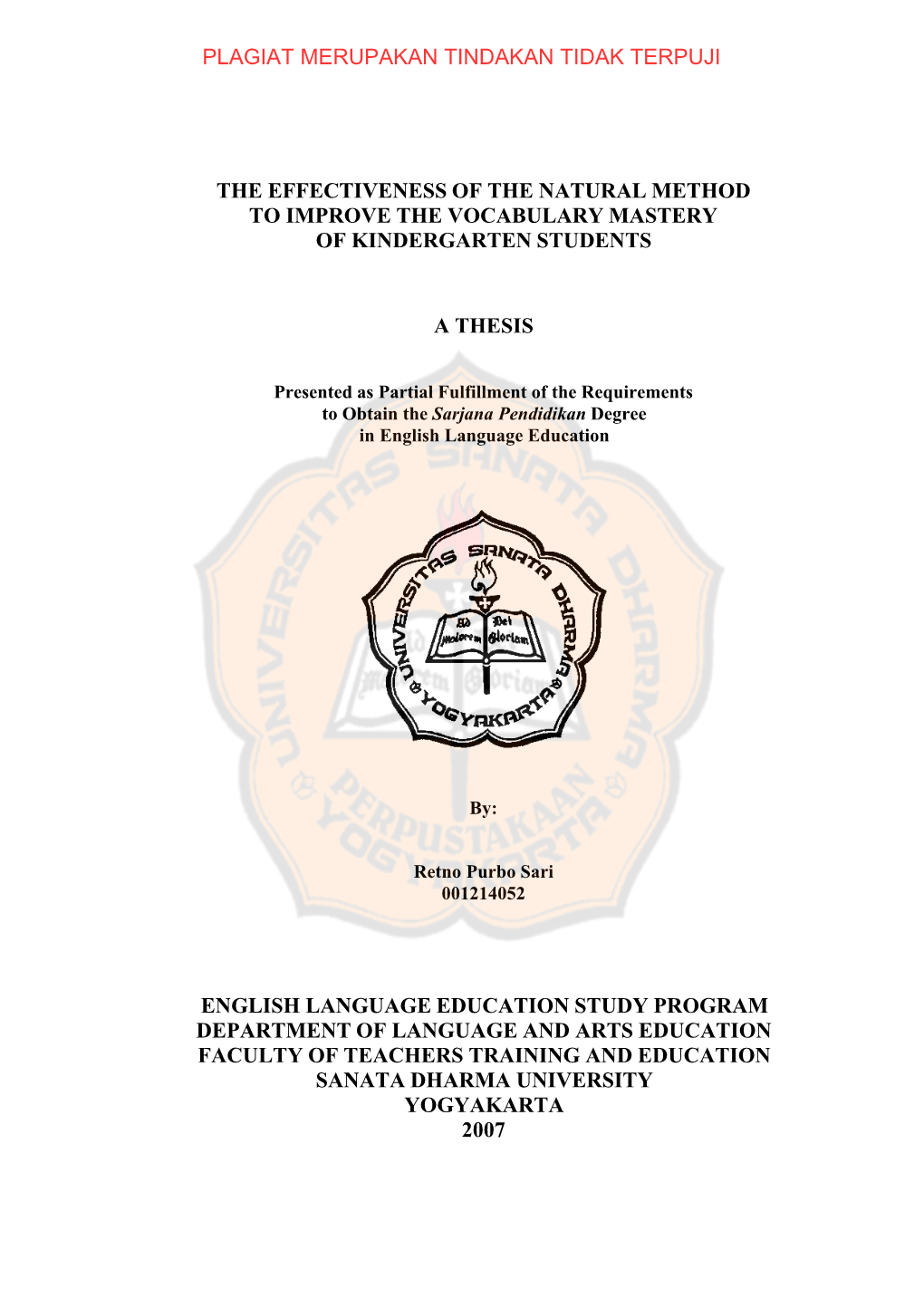 The Effectiveness of the Natural Method to Improve the Vocabulary Mastery of Kindergarten Students